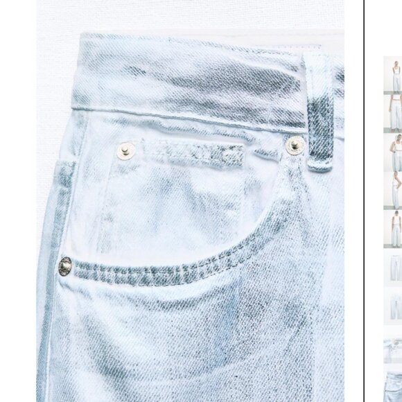 NWT ZARA MID WAIST TRF FOIL BALLOON BAGGY JEANS PASTEL BLUE - Picture 9 of 9
